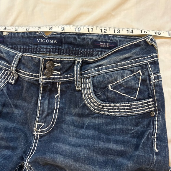 VIGOSS The Dublin Capri Womens Jeans Size 31x23 Dark Wash Embellished Pockets - Picture 5 of 10